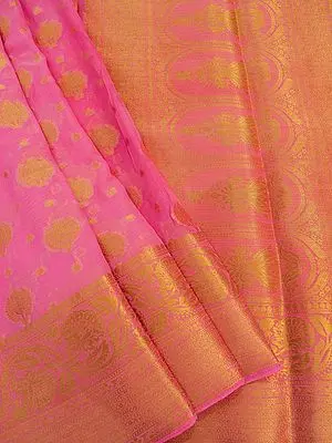 Pink-Power Chiffon Banarasi Saree with Floral Zari Butta & Mughal Motif