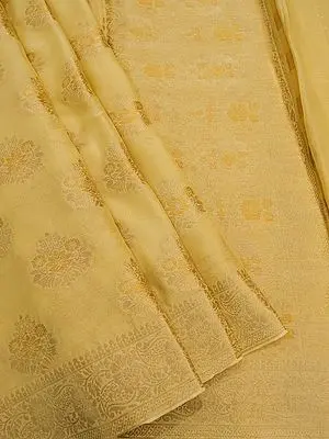 French-Vanilla Banarasi Chiffon Saree with All-Over Mughal Motif & Phool Bail Pattern Border