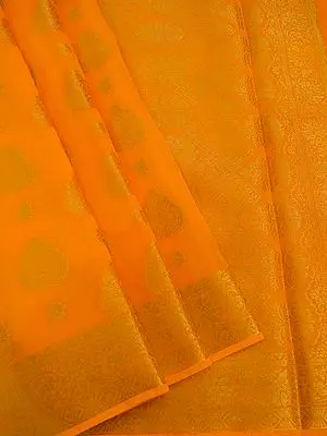 Radiant-Yellow Banarasi Chiffon Saree with Woven Gold Bootis & Zari Work