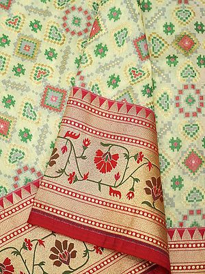 Ambrosia Patan Patola Katan Silk Geometric Pattern Banarasi Saree