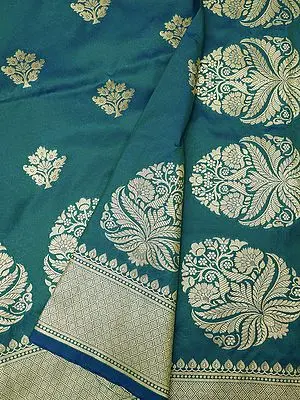 Harbor-Blue Katan Silk All-Over Zari Butta Banarasi Saree With Paisley Border