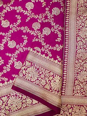 Raspberry-Rose Katan Silk Jaal Motif Banarasi Saree with Mughal Pattern Border