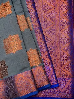 Silk Banarasi Saree with Brocaded Floral Motif & All-Over Zari Work