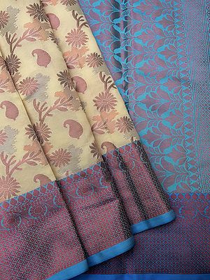 Banarasi Silk Saree With Floral-Paisley Motif And Diamond Pattern Border