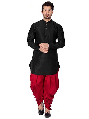 Silk Blend Pathani Style Mens Kurta With Patiala Dhoti