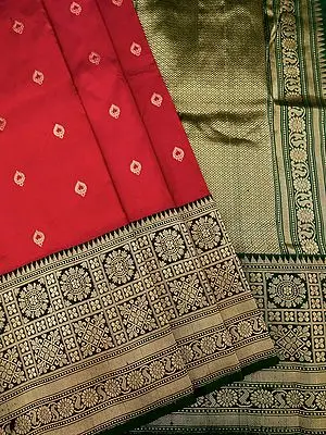Poppy-Red Pure Katan Silk Banarasi Saree with Zari Work & Floral Brocade
