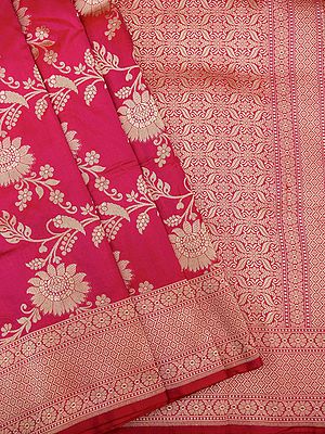 Power-Pink Pure Opera Silk Jaal Pattern Banarasi Saree And All-Over Zari Work