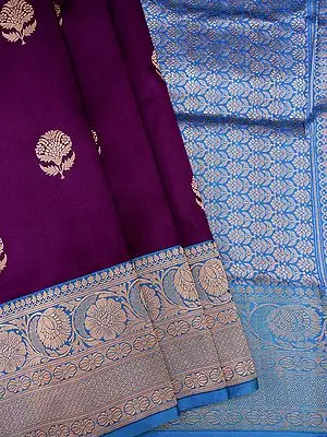 Purple Banarasi Kadhwa Butti Pure Katan Silk Saree with Zari Work