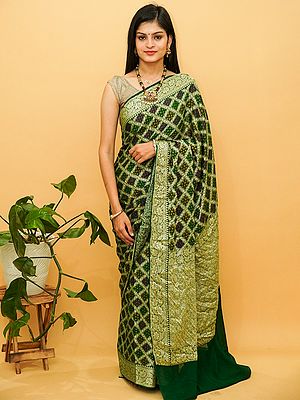 Pure Dupian Silk Banarasi Saree With All-Over Floral Zari Brocaded