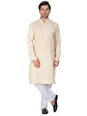 Mother-Of-Pearl Cotton Blend Self Design Bhagalpuri Khadi Kurta And Pajama