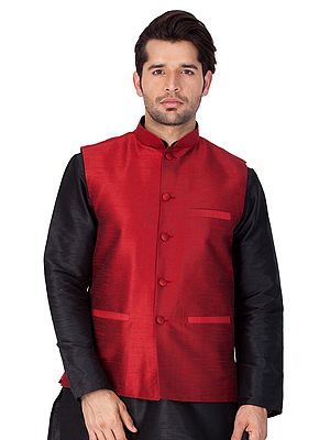 Silk Blend Wedding Plain Modi Jacket With Front Pockets