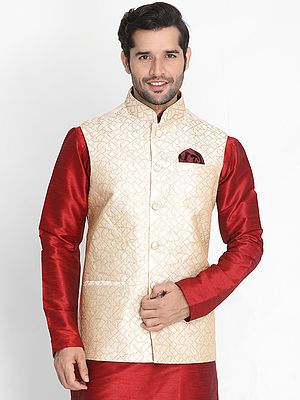 Cream Silk Blend Abstract Pattern Modi Jacket