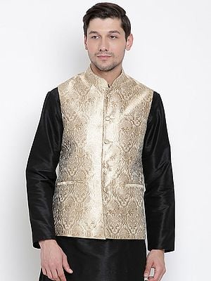 Rose-Gold Silk Blend Banarasi Brocade Jamawar Modi Jacket