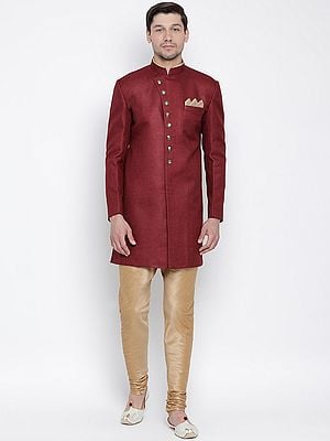 Polyester Lurex Blend Indo-Western Style Sherwani With Silk Blend Churidar Pajama