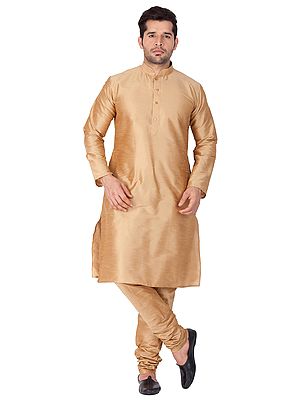 Silk blend Mandarin Collar Thread And Zari Work Men's Kurta Pajama