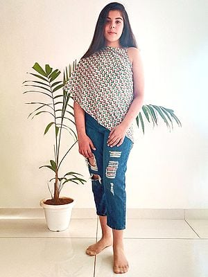 Multicolor Cotton Asymmetrical Top with Print Bail Pattern