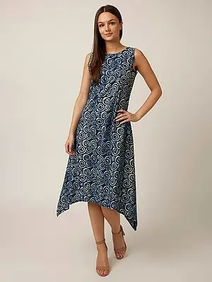Indigo-Blue Asymmetrical Hem Cotton Kurta