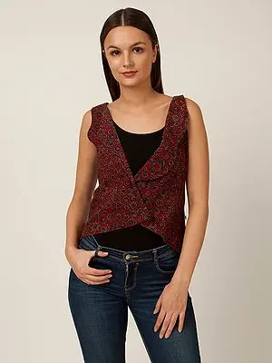 Brown Cotton Asymmetrical Collar Style Short Jacket