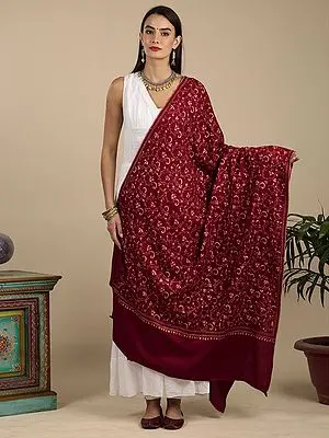 Merlot Hand-Embroidered Pure Wool Sozni Shawl