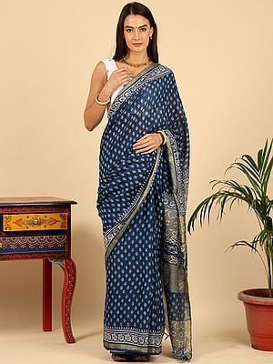 Dual Shade Pure Silk Saree with Golden Zari Woven Peacock-Elephant Motif Broad Border and Bold Aamra Motif on Pallu