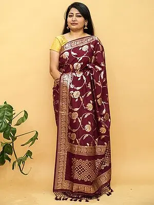 Designer Heavy Silk Jaal Pattern Banarasi Saree with All-Over Zari Work & Tassel Pallu