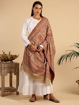 Warm-Sand Kani Wool Antique Design Kashmiri Shawl
