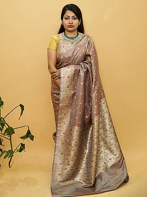 Tanchui Silk Meena Work Banarasi Saree With Multicolor Bail Motif On Body And Mughal Butti Pallu