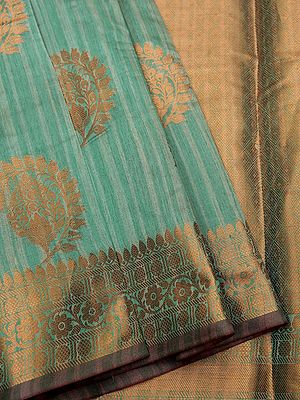 Banarasi Cotton Saree With Floral Butta On Stripe Pattern And Diamond Motif Pallu
