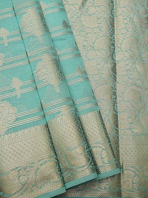 Mercerised Cotton Banarasi Phool Butta Saree With Vine Pattern Pallu