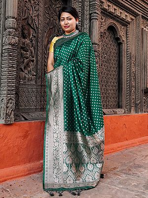 Pashmina Silk Banarasi Brocade Butti Saree With Floral Pattern On Pallu-Border