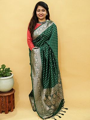 Pashmina Silk Banarasi Saree – Brocade Butti Weave with Floral Pallu & Border