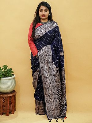 Banarasi Pashmina Silk Saree – Phool Buti Design with Floral Diamond Pattern & Tassel Pallu