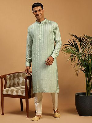 Cotton Blend Sequins Stripe Pattern Kurta And Pant Style Pajama