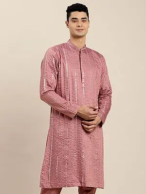 Stripes Pattern Mirror Work Embellished Viscose Kurta