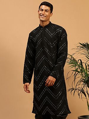 Georgette Kurta With Mirror Work Chevron Pattern