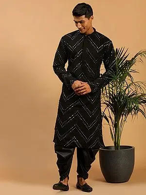 Georgette Embroidered Mirror Work Kurta with Viscose Blend Cowl Pattern Dhoti