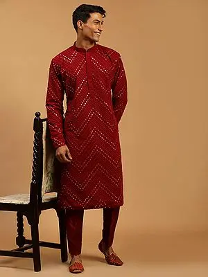 Georgette Mirror Work Zig-Zac Pattern Kurta and Viscose Blend Pant Style Pajama