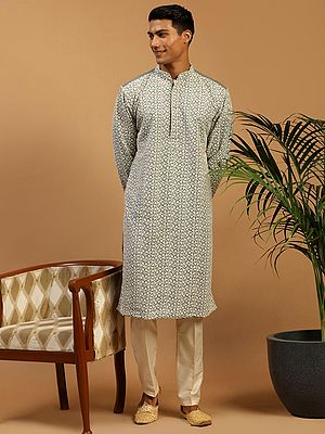 Georgette Chikankari Kurta Pajama With Phool Bail Motif Thread Work