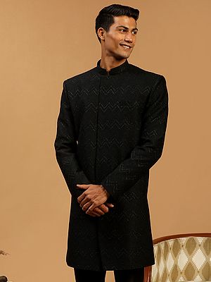Silk Blend Chevron Pattern Achkan Coat