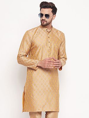 Silk Blend Jacquard Kurta With Floral Butta On All-Over
