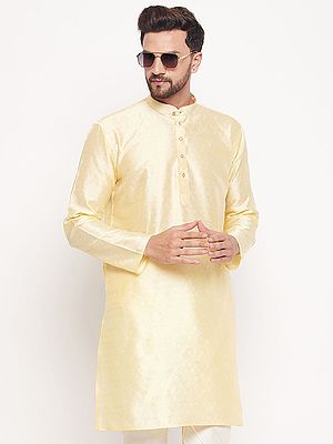 Silk Blend Butti Motif Knee-Length Kurta With Embellished Buttons