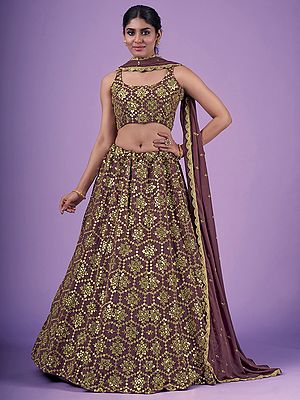 Lilac Georgette Embellished Lehenga Choli with Jaal Motif Zari-Sequins Work and Dupatta