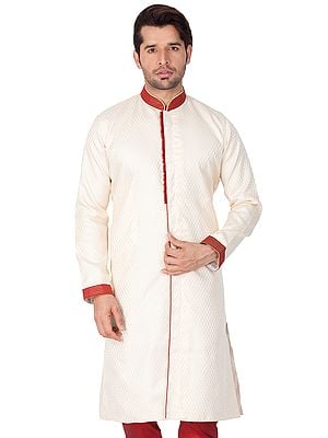 Cotton Silk Indo-Western Style Drop Pattern Sherwani Only Top