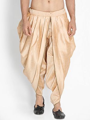 Rose-Gold Silk Blend Traditional Middle Pleated Dhoti (Ready To Wear)