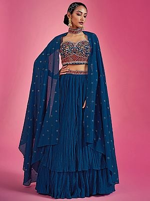 Fixation- Chinon Double Layered Lehenga Choli Embellished In Mirror Work With Cutdana Embroidery And Matching Dupatta