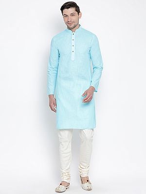 Cotton Linen Plain Kurta with Cotton Blend Churidar Pajama