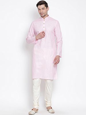 Cotton Linen Plain Kurta with Cotton Blend Churidar Pajama