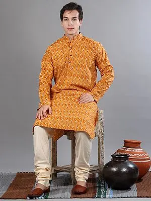 Ikat Print Cotton Kurta with White Pajama