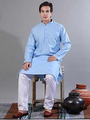 Solid Polycotton Pinstripe Kurta-Pajama Set