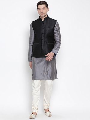 Cotton Silk Kurta Pajama With Silk Blend Modi Jacket